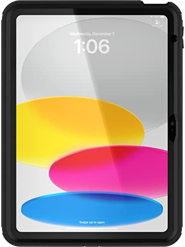 Black OtterBox Defender tablet case showing four-position kickstand set up for horizontal media streaming
