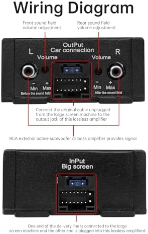 Compact mini ultra-thin car audio amplifier for Android media players with included connection cable.