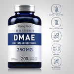 Piping Rock DMAE 250 milligrams capsule count and non-GMO gluten free seals
