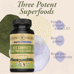 ZAND bee pollen propolis and royal jelly capsules poured next to the bottle