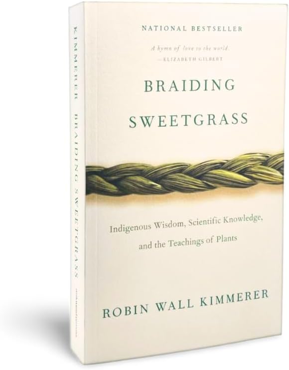 Back cover and spine details of Braiding Sweetgrass paperback