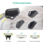 Close up view of the one millimeter trimmer attachment highlighting the secure snap on clip mechanism.