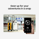 Samsung Galaxy SmartTag2 premium item tracker resting flat on a dark textured surface