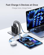 Side perspective of the black Baseus 140 Watt Power Delivery electronic charger accessory
