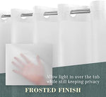 Full length view of the translucent frosted plastic shower curtain in a modern bathroom
