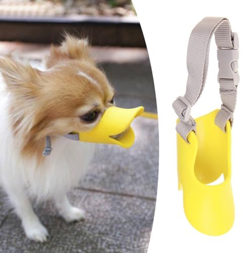 Yellow silicone duck-bill dog muzzle side view