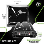 Compact Timpano TPT-1000.4 amplifier size comparison in vehicle