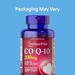 Puritan's Pride CoQ10 200mg dietary supplement rapid release softgels supplement facts label side view
