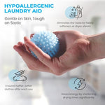 Blue tumble dryer spheres showing the textured surface for fluffing clothes