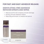 ConvaTec ESENTA wipes packaging showing latex free and sting free labels