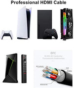 Ubluker HDMI two point one cable connected to a PlayStation five console rear panel.