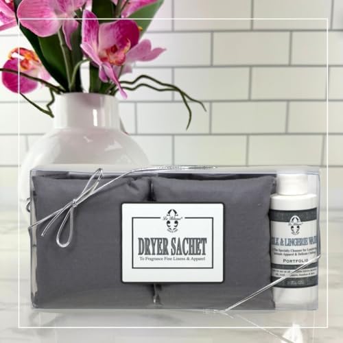 Le Blanc Portfolio reusable fabric dryer sachets showing premium cotton texture and packaging details