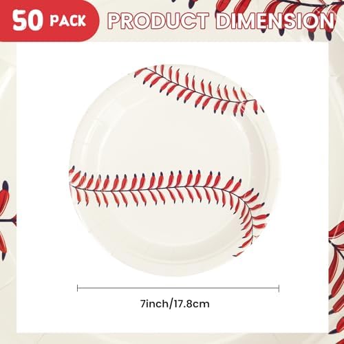 Close up of red stitch baseball pattern on 7 inch paper plate