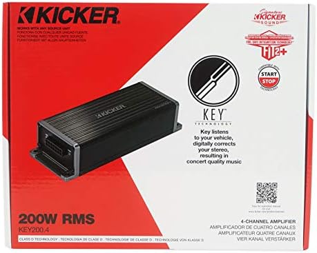 Micro sized Kicker four channel amplifier being measured for dashboard installation