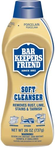Two bottles of Bar Keepers Friend liquid cream cleaner for removing hard water and rust stains.