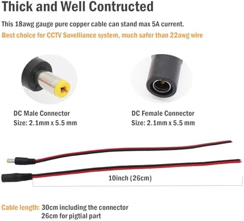 Five pairs of male and female 2.1mm x 5.5mm barrel plug connectors laid out neatly.