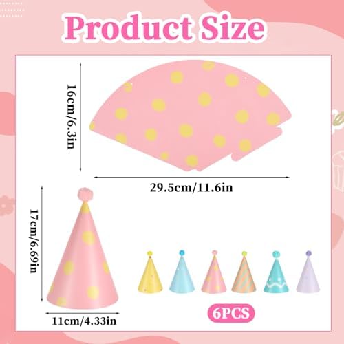 Apausvcm 6Pcs Birthday Hats for Dog Cat adjustable string detail