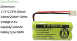 Rechargeable Nickel Metal Hydride landline telephone battery showing technical specifications label