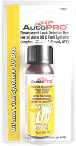 A/C Pro 1 Fluid Ounce leak detection dye bottle showing professional grade label