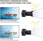 Side view of JJC HB-53 reversible lens shade for Nikon