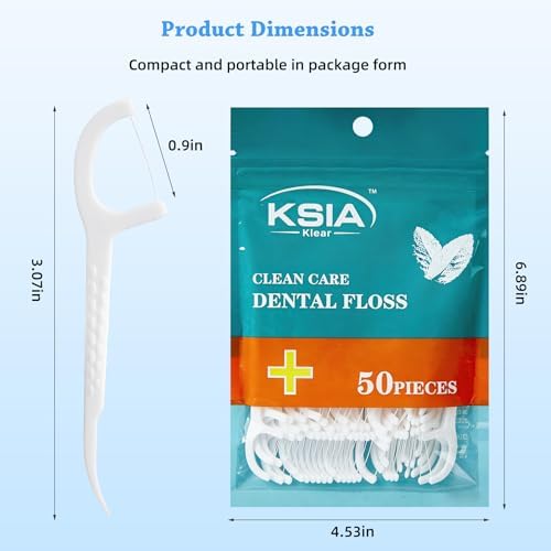 KSIA Klear dental picks organized neatly next to their travel friendly hygienic sealed pouch on a clean surface.