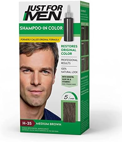 Just For Men Medium Brown hair color results before and after comparison chart.