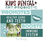 Side view of Replenish The Good 60 count dental probiotic bottle for kids.