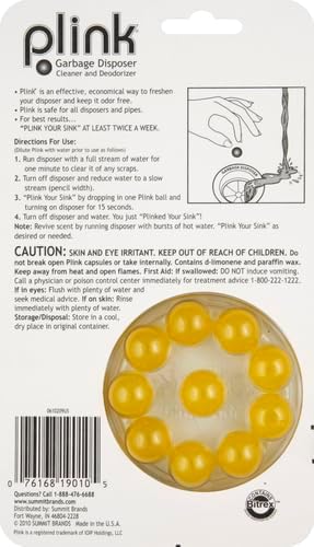Side view of Plink garbage disposal cleaner package showing features