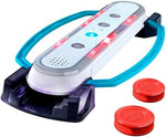 Hasbro Gaming Hypershot portable travel storage setup demonstrating pucks and rails packed neatly into the base.