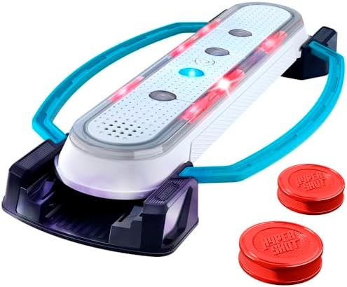 Hasbro Gaming Hypershot portable travel storage setup demonstrating pucks and rails packed neatly into the base.