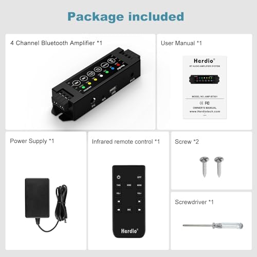 Herdio multi room home audio mixer setup illustrating connection paths to four separate passive ceiling speakers.