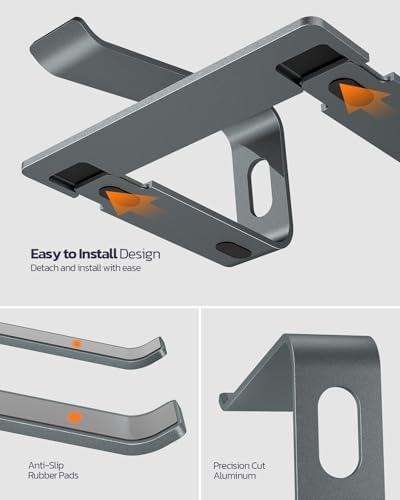 Side angle view of heavy duty five millimeter aluminum alloy laptop holder with a device inside.