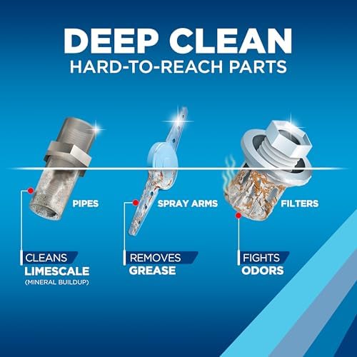 Finish dishwasher cleaner liquid removing limescale and grease from internal pipes.