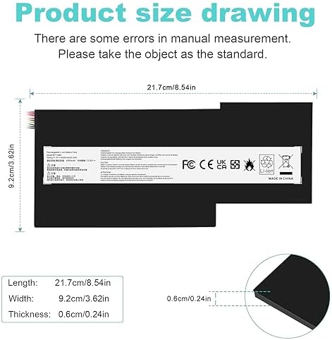 Replacement Lithium Polymer three cell battery back view highlighting internal power specifications.