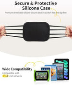 Close-up view of the FANGOR car mount elastic rubber holding net stretching to protect device corners from scratches.