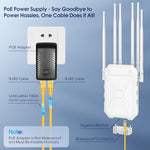 Weatherproof wireless range extender enduring heavy rainfall to demonstrate the durable IP67 certified construction.
