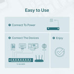 TP-Link TL-SG108PE V3 compact desktop Gigabit switch angled commercial product view