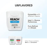 Side view of REACH dental floss container highlighting smooth glide feature