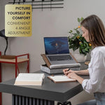 Vigo Wood ergonomic laptop stand for bed being carried easily by its built in handle.
