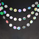 Cheerland holographic circle garlands hanging from a room ceiling for a bachelorette party backdrop.