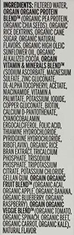 Orgain dairy free smooth chocolate nutritional beverage ingredients side view