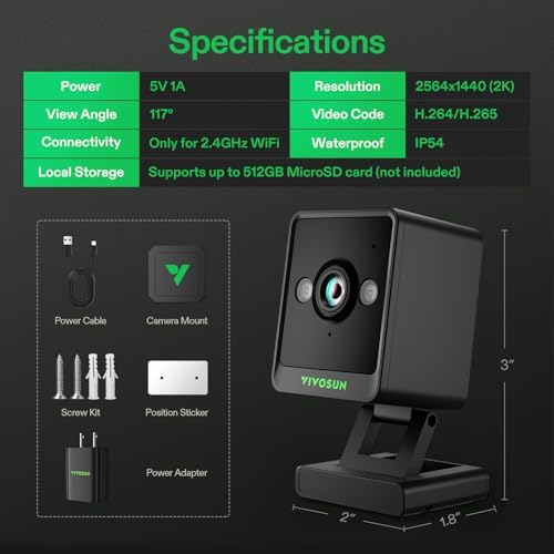 VIVOSUN smart indoor camera displaying magnetic and pole clamp mounting attachments