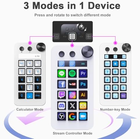 TreasLin N1 Stream Controller showing 15 LCD keys and rotary knob