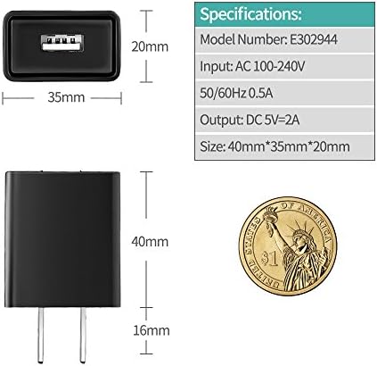 Side profile of the UL Listed TONIWA tablet wall plug highlighting the detailed printed technical specifications and model numbers