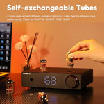 AIYIMA T20 stereo preamplifier integrated into a modern home theater system with active studio monitors.