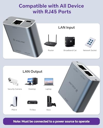 VCELINK network splitter with USB power cable