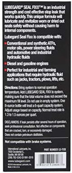 Lubegard multi-purpose stop leak bottle showing application list