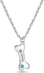 Custom Bone Necklace Engraved 1-5 Names Personalized Dog Pendant With Paw Print Birthstone for Dog Lovers - Image 11