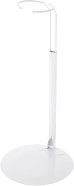 Plymor white adjustable doll stand front view showing pedestal base