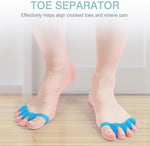 KTSAY gel toe separators being worn on a foot for bunion relief.